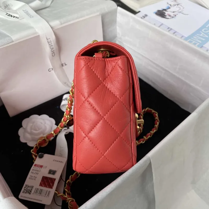 Chanel AS3737 Mini Flap Bag Lambskin Enamel & Gold Tone Metal Red