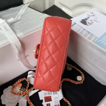 Chanel AS3737 Mini Flap Bag Lambskin Enamel & Gold Tone Metal Red