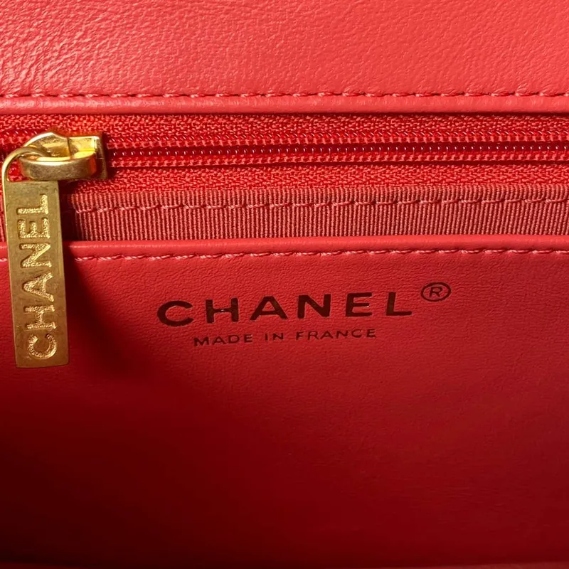 Chanel AS3737 Mini Flap Bag Lambskin Enamel & Gold Tone Metal Red