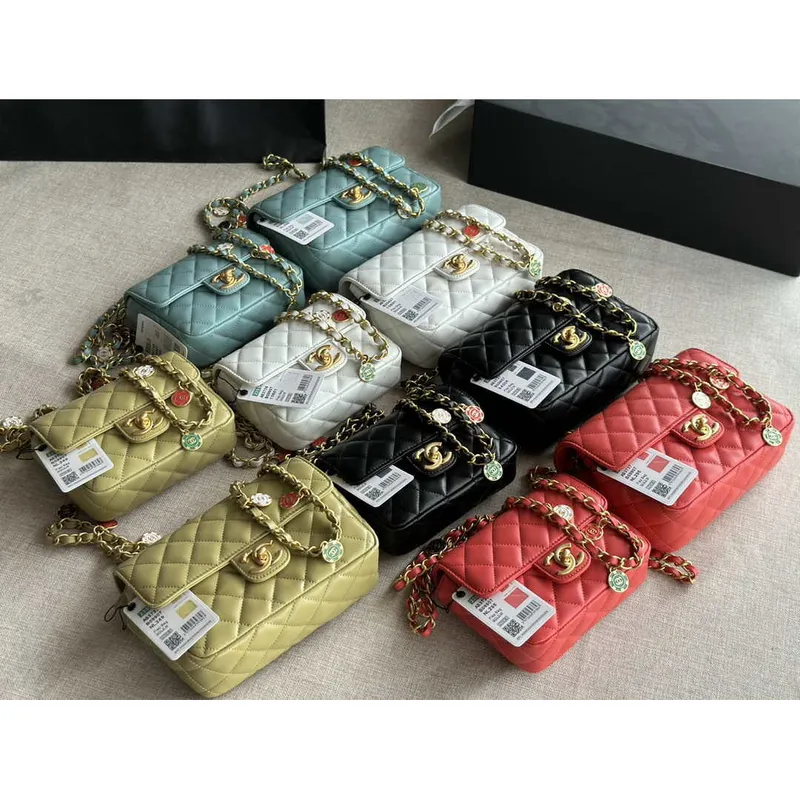 Chanel AS3737 Mini Flap Bag Lambskin Enamel & Gold Tone Metal Black