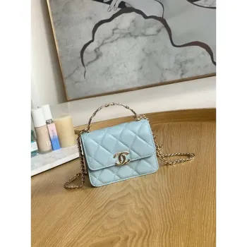 Chanel A81197 Mini Flap Lambskin Enamel & Gold Tone Metal Light Blue