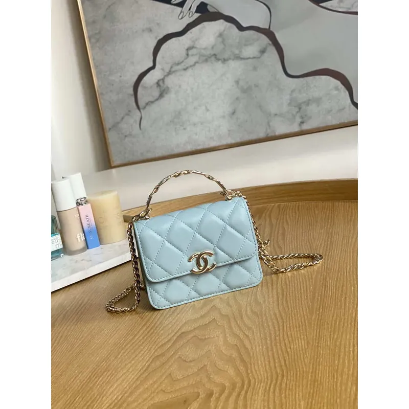 Chanel A81197 Mini Flap Lambskin Enamel & Gold Tone Metal Light Blue