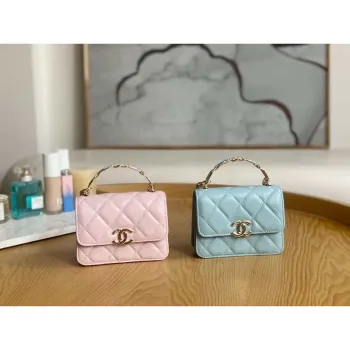Chanel A81197 Mini Flap Lambskin Enamel & Gold Tone Metal Light Blue