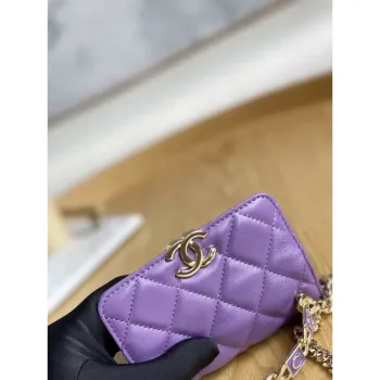 Chanel A81197 Mini Flap Lambskin Enamel & Gold Tone Metal Purple