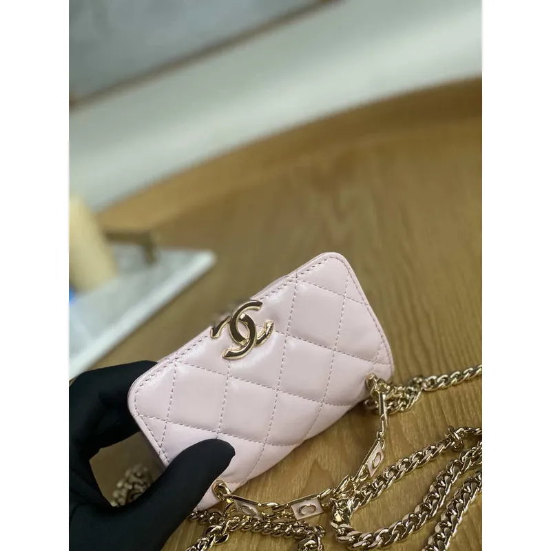 Chanel A81197 Mini Flap Lambskin Enamel & Gold Tone Metal Pink