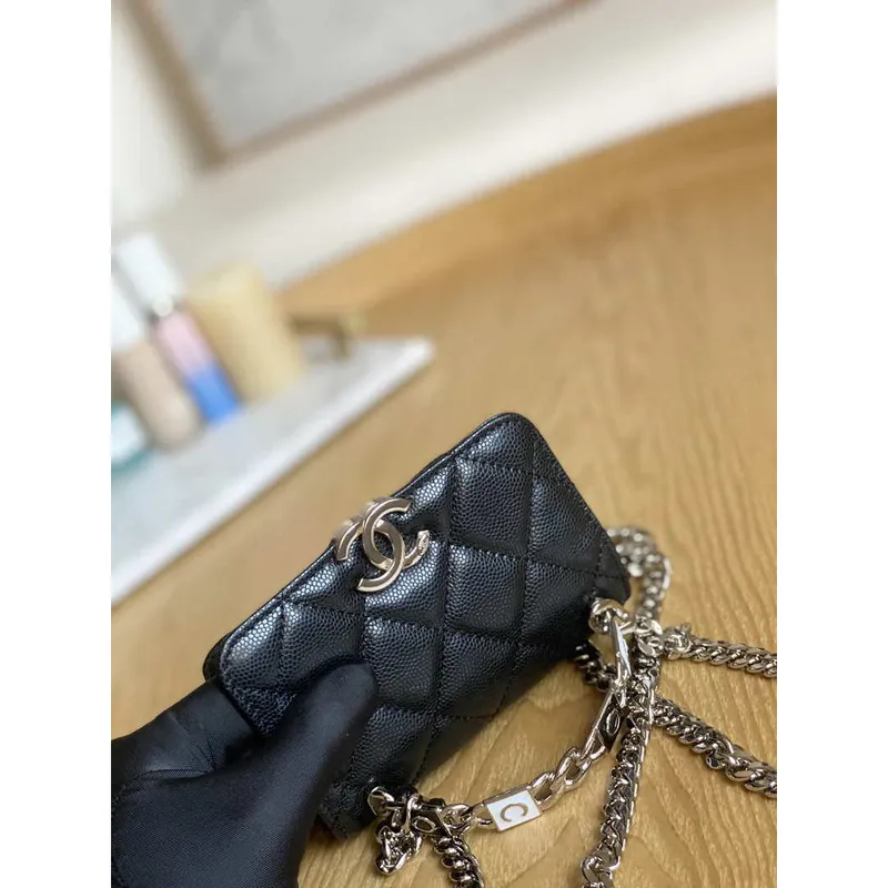 Chanel A81197 Mini Flap Calfskin Enamel & Silver Tone Metal Black