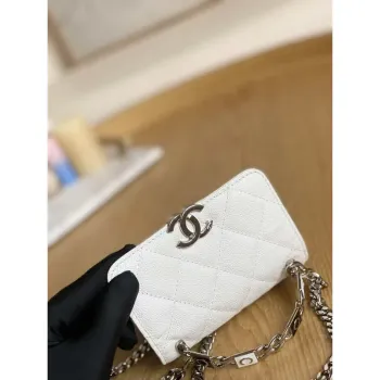 Chanel A81197 Mini Flap Calfskin Enamel & Silver Tone Metal White