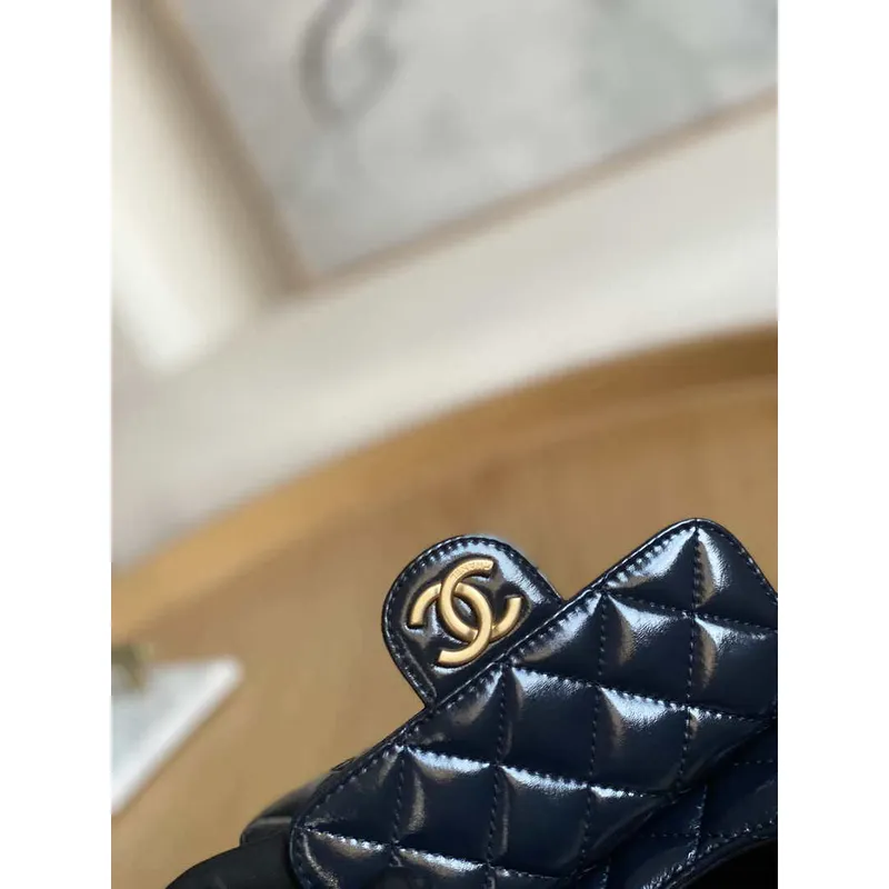 Chanel AS3710 Small Hobo Handbag Shiny Crumpled Calfskin & Gold Tone Metal Navy blue