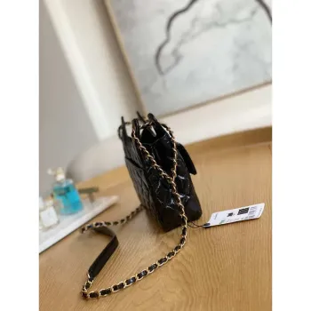 Chanel AS3710 Small Hobo Handbag Shiny Crumpled Calfskin & Gold Tone Metal Black