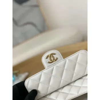 Chanel AS3690 Hobo Handbag Shiny Crumpled Calfskin & Gold Tone Metal White