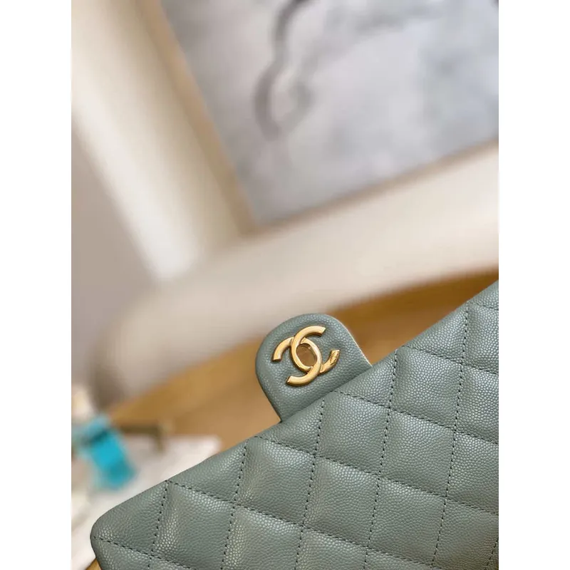 Chanel AS3777 Flap Bag Grained Calfskin & Gold Tone Metal Light Green