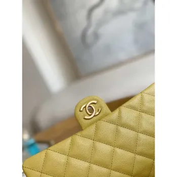 Chanel AS3777 Flap Bag Grained Calfskin & Gold Tone Metal Yellow