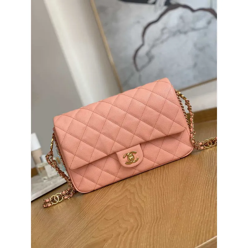 Chanel AS3777 Flap Bag Grained Calfskin & Gold Tone Metal Pink