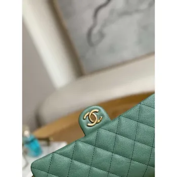Chanel AS3777 Flap Bag Grained Calfskin & Gold Tone Metal Green