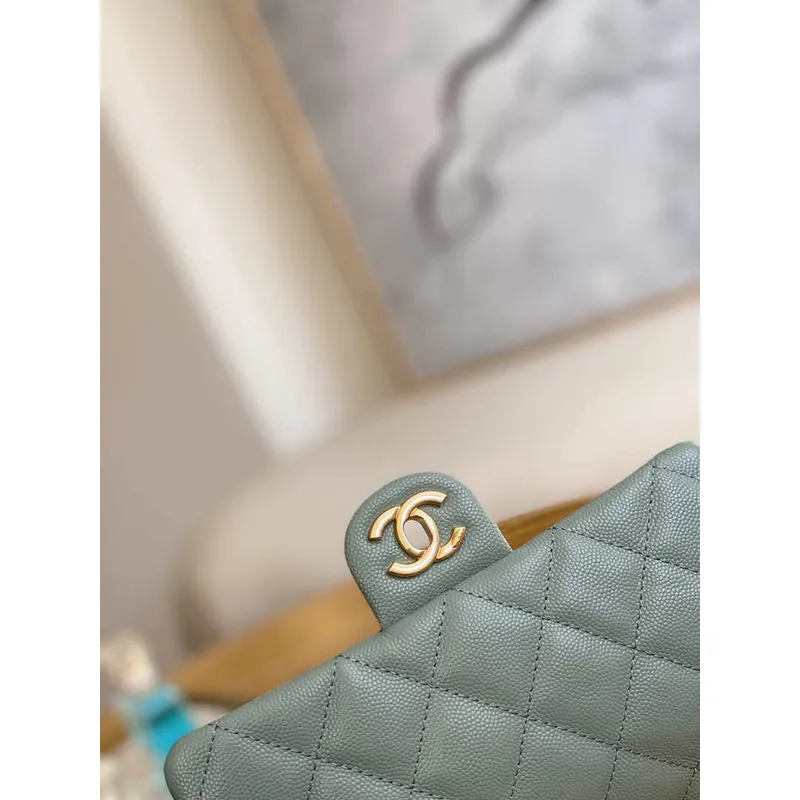 Chanel AS3757 Mini Flap Bag Grained Calfskin & Gold Tone Metal Light Green