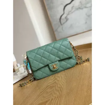 Chanel AS3757 Mini Flap Bag Grained Calfskin & Gold Tone Metal Green