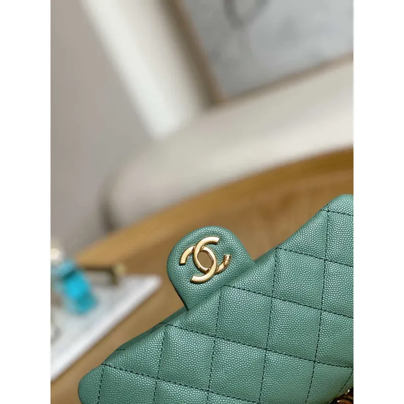 Chanel AS3757 Mini Flap Bag Grained Calfskin & Gold Tone Metal Green