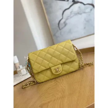 Chanel AS3757 Mini Flap Bag Grained Calfskin & Gold Tone Metal Yellow