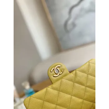 Chanel AS3757 Mini Flap Bag Grained Calfskin & Gold Tone Metal Yellow