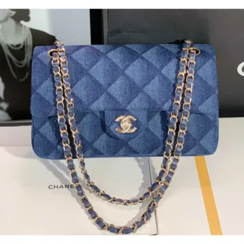 Chanel Flap Classic bag Denim Blue A01112 Gold