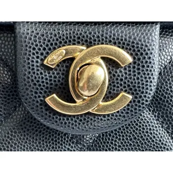 Chanel AS3777 Flap Bag Grained Calfskin & Gold Tone Metal Black