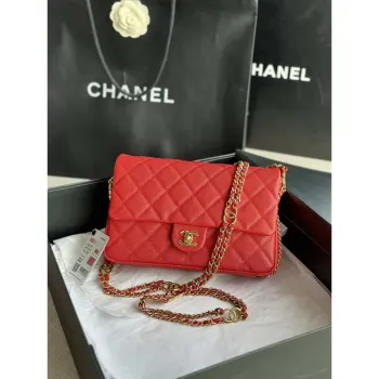 Chanel AS3777 Flap Bag Grained Calfskin & Gold Tone Metal Red