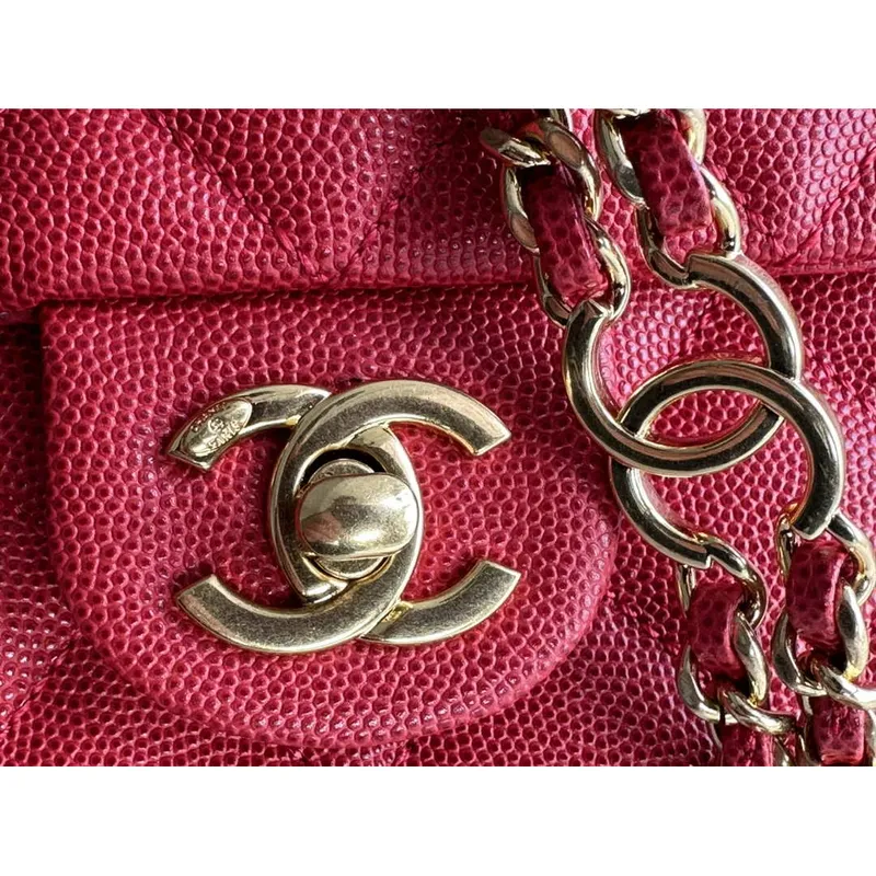 Chanel AS3777 Flap Bag Grained Calfskin & Gold Tone Metal Red