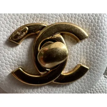 Chanel AS3777 Flap Bag Grained Calfskin & Gold Tone Metal White