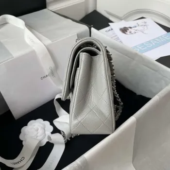 Chanel A01113 Flap Handbag Classic Bag Grained shiny Calfskin Ligth Gray Silver