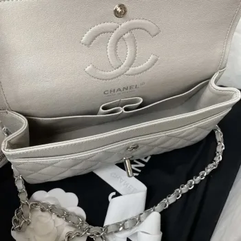 Chanel A01113 Flap Handbag Classic Bag Grained shiny Calfskin Ligth Gray Silver