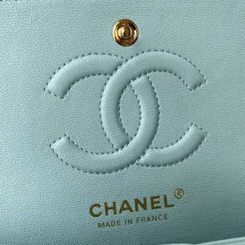 Chanel A01113 Flap Handbag Classic Bag Grained shiny Calfskin Lake Blue Gold