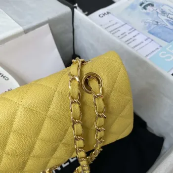 Chanel A01113 Flap Handbag Classic Bag Grained shiny Calfskin Yellow Gold