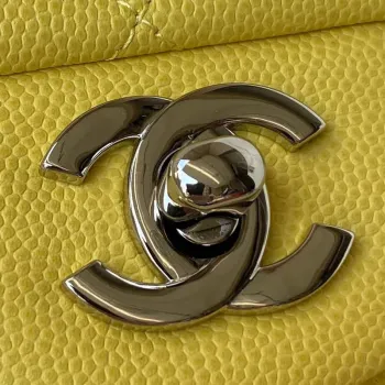 Chanel A01113 Flap Handbag Classic Bag Grained shiny Calfskin Yellow Silver