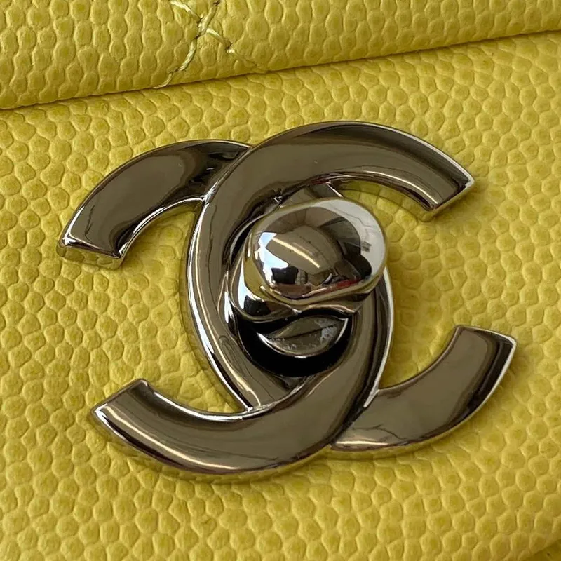 Chanel A01113 Flap Handbag Classic Bag Grained shiny Calfskin Yellow Silver
