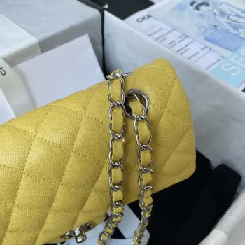 Chanel A01113 Flap Handbag Classic Bag Grained shiny Calfskin Yellow Silver