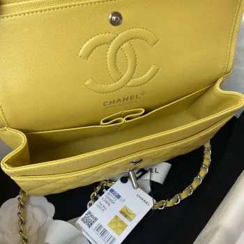 Chanel A01113 Flap Handbag Classic Bag Grained shiny Calfskin Yellow Silver