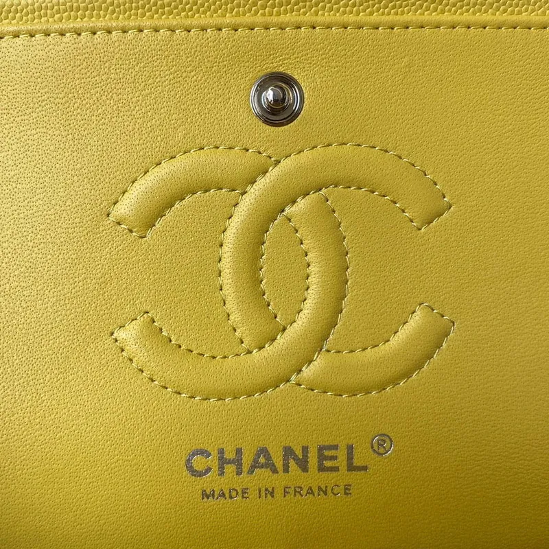 Chanel A01113 Flap Handbag Classic Bag Grained shiny Calfskin Yellow Silver