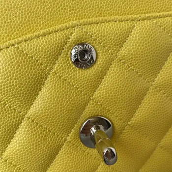 Chanel A01113 Flap Handbag Classic Bag Grained shiny Calfskin Yellow Silver