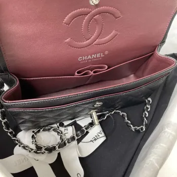 Chanel A01113 Flap Handbag Classic Bag Grained shiny Calfskin Black Silver