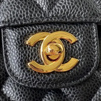 Chanel A01113 Flap Handbag Classic Bag Grained shiny Calfskin Black Gold