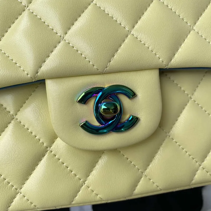 Chanel A01113 Flap Handbag Classic Bag Yellow Lambskin with Blue Hardware