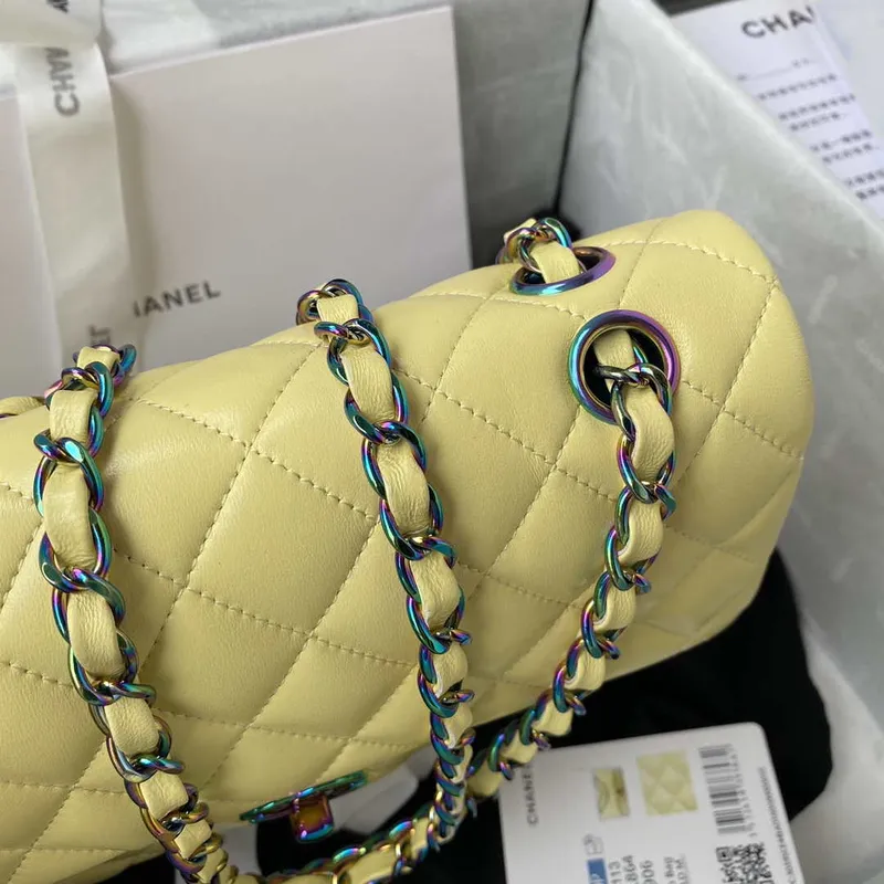 Chanel A01113 Flap Handbag Classic Bag Yellow Lambskin with Blue Hardware