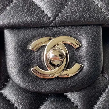 Chanel A01113 Flap Handbag Classic Bag Black Lambskin Silver