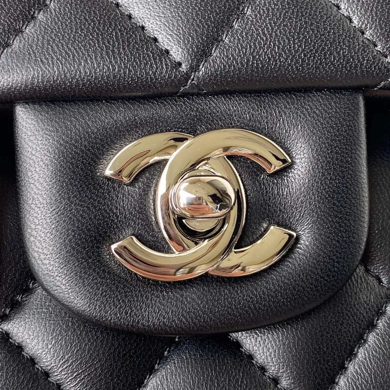 Chanel A01113 Flap Handbag Classic Bag Black Lambskin Silver