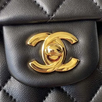 Chanel A01113 Flap Handbag Classic Bag Black Lambskin Gold