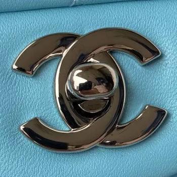 Chanel A01113 Flap Handbag Classic Bag Lake Blue Lambskin Silver