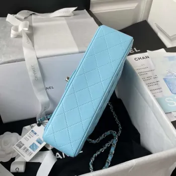Chanel A01113 Flap Handbag Classic Bag Lake Blue Lambskin Silver