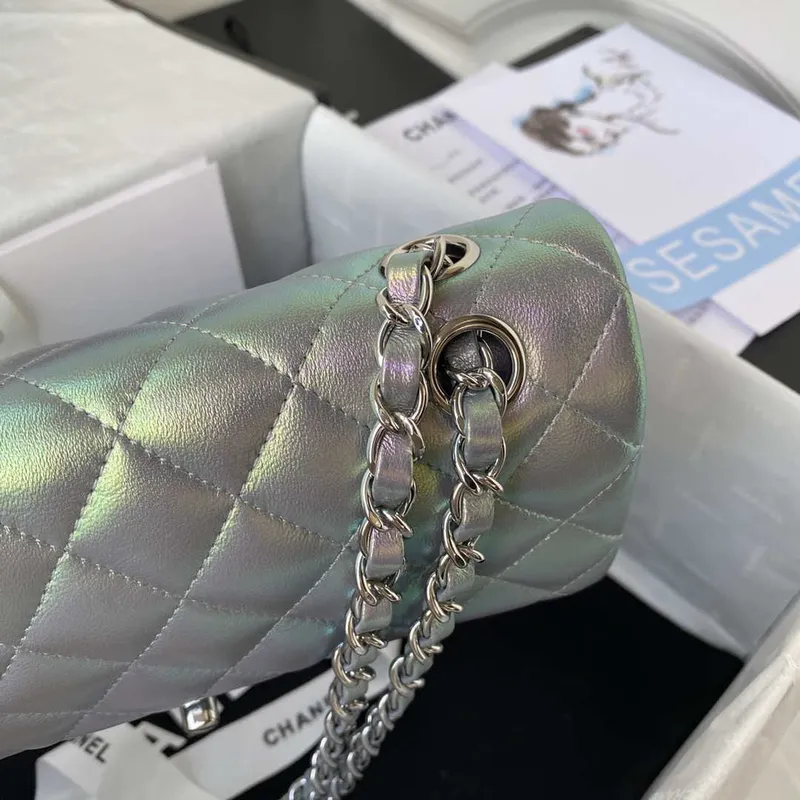 Chanel A01113 Flap Handbag Classic Bag Silver Lambskin silver