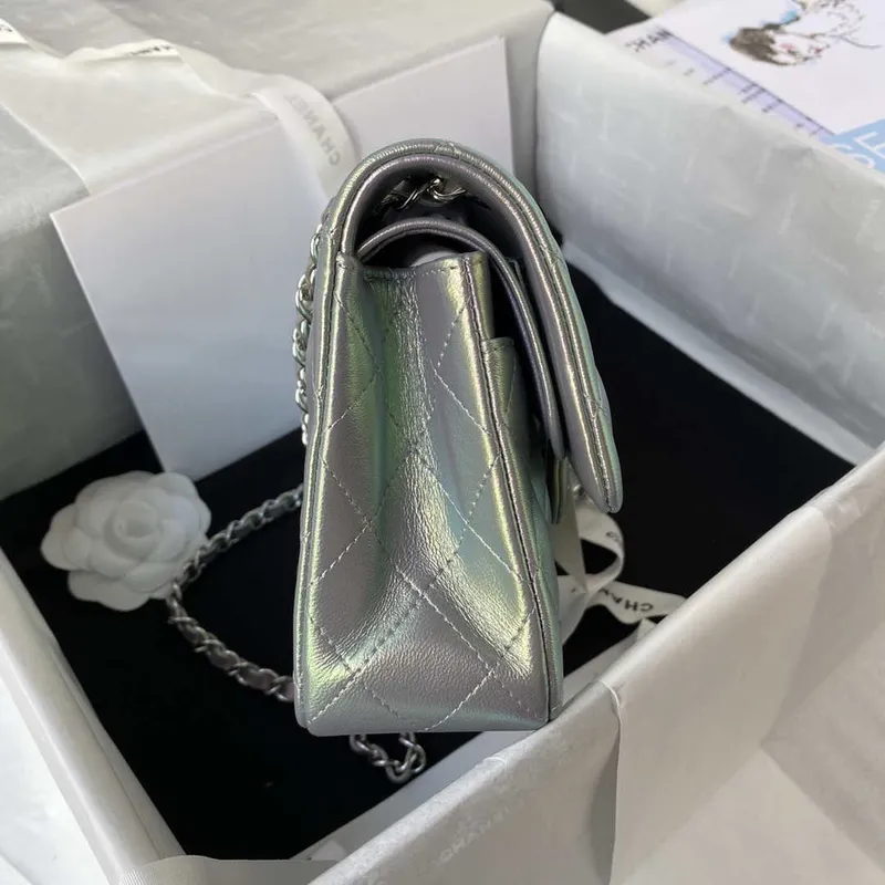 Chanel A01113 Flap Handbag Classic Bag Silver Lambskin silver