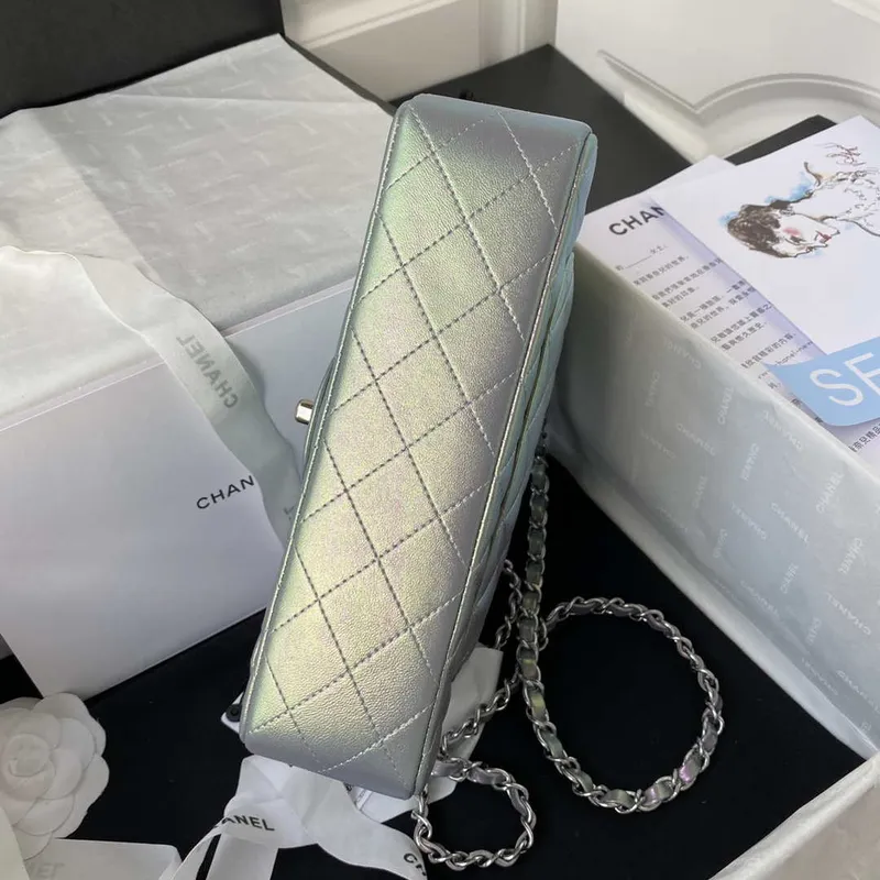 Chanel A01113 Flap Handbag Classic Bag Silver Lambskin silver